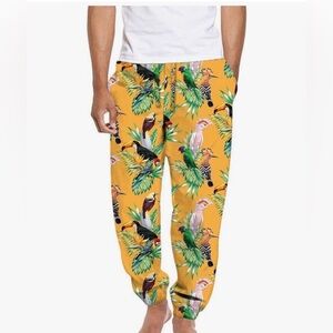 MAD ENGINE satin novelty golden birds of paradise men’s sleep pants sz M NWT